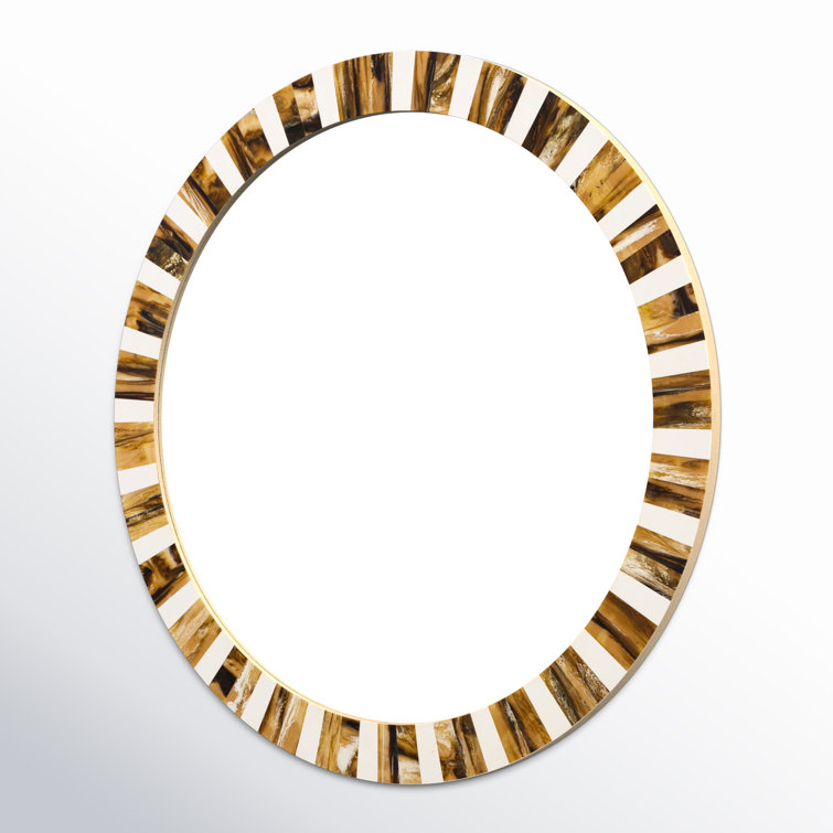 Kaeden 20'' Round Brown and White Wood Mirror