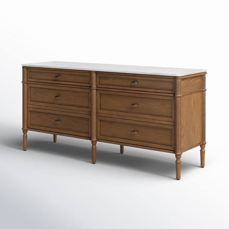 Toasted Oak Double Dresser with Marble Top and Levelers