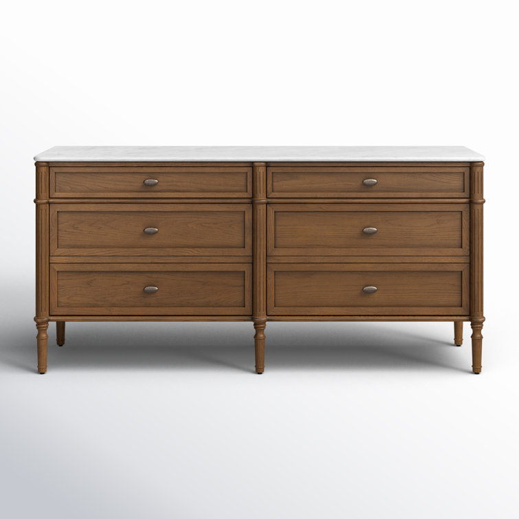 Toasted Oak Double Dresser with Marble Top and Levelers