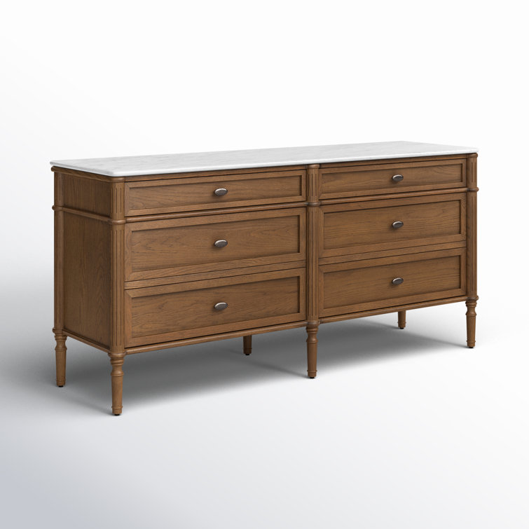 Toasted Oak Double Dresser with Marble Top and Levelers