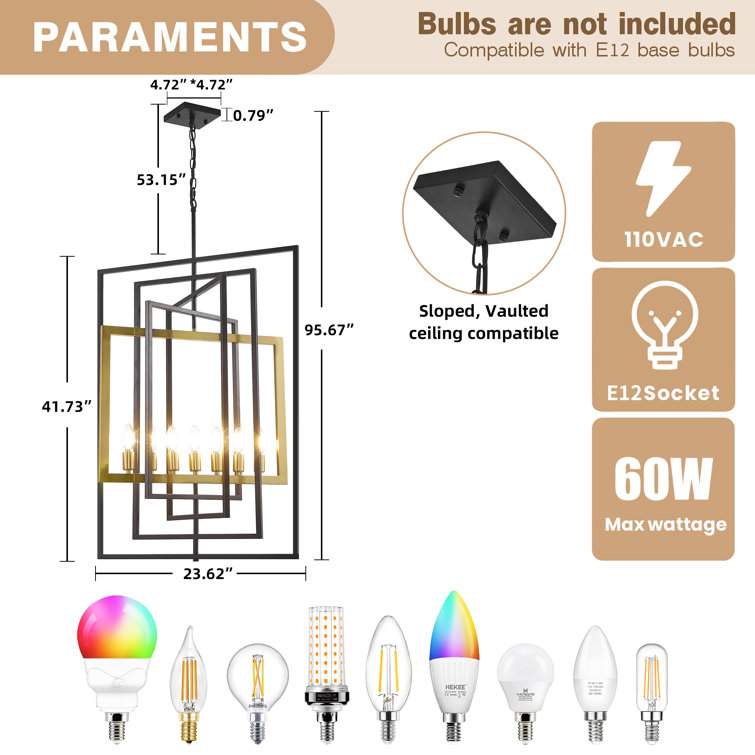 Black and Gold Geometric Iron Kitchen Island Chandelier