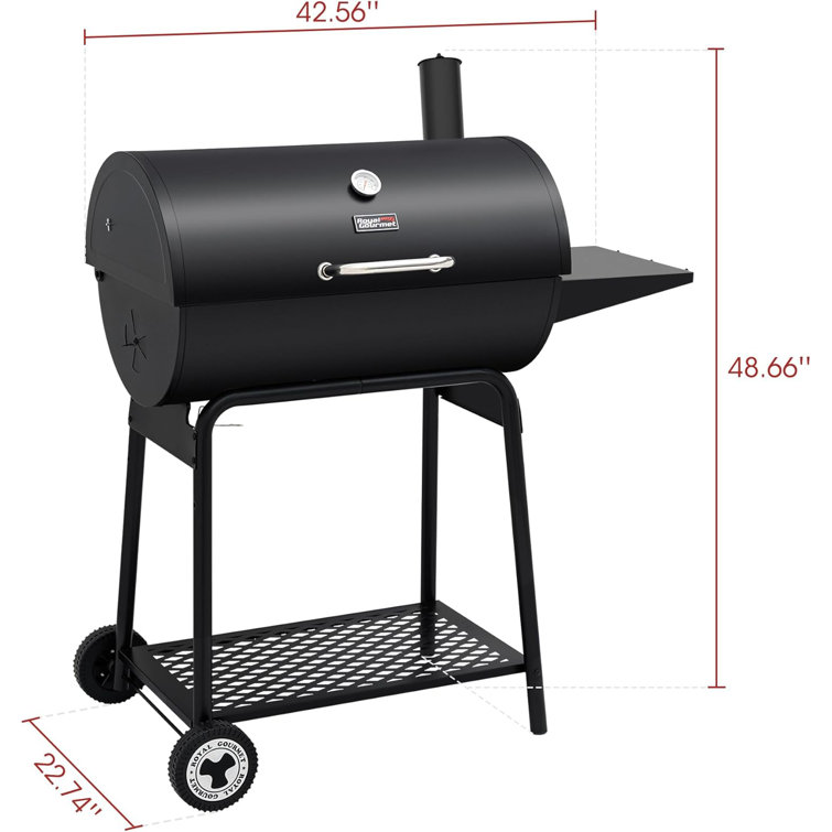 Royal Gourmet 30-Inch Black Barrel Charcoal Grill with Smoker
