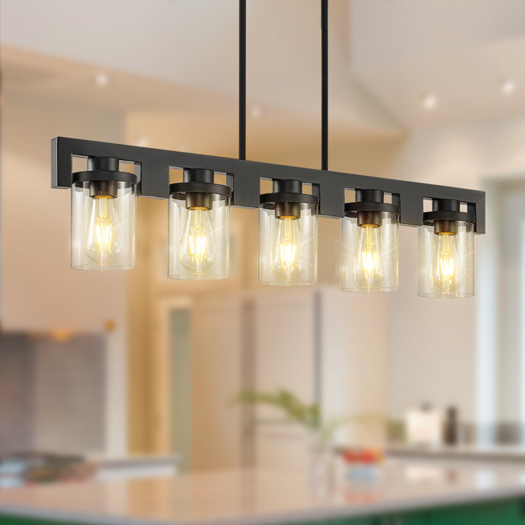 Modern Black Glass 5-Light Kitchen Island Pendant
