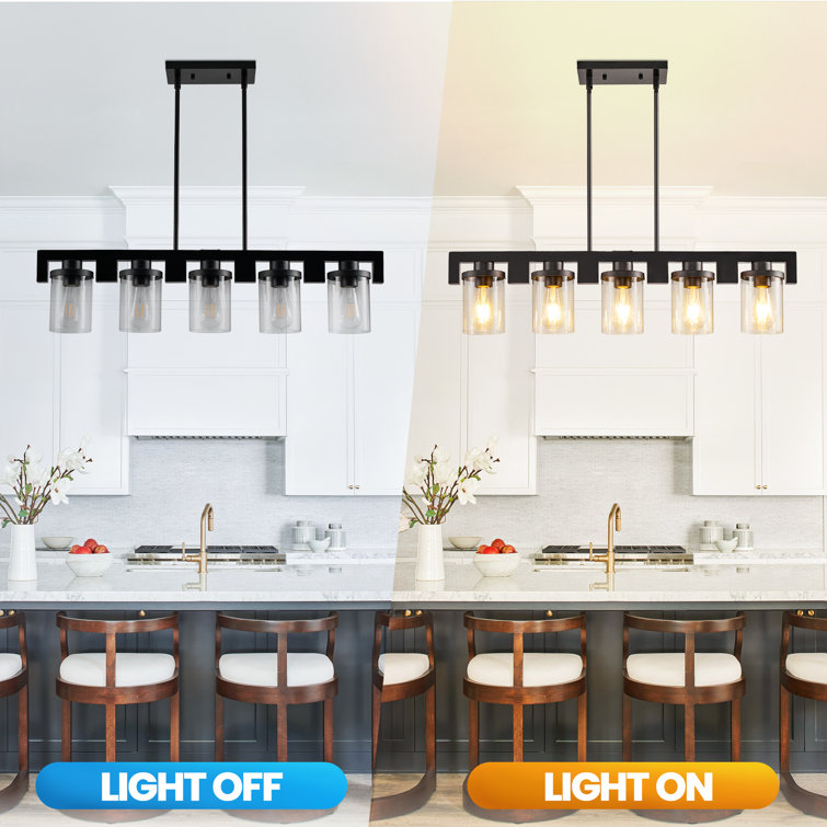 Modern Black Glass 5-Light Kitchen Island Pendant