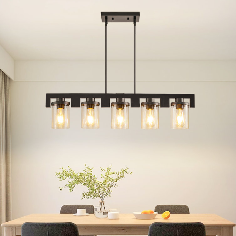 Modern Black Glass 5-Light Kitchen Island Pendant