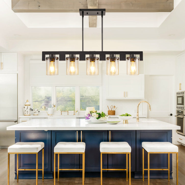 Modern Black Glass 5-Light Kitchen Island Pendant