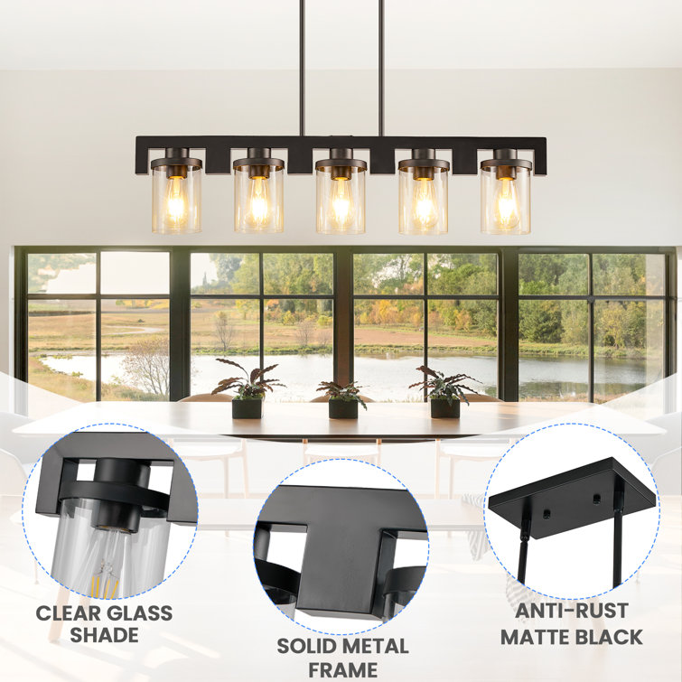 Modern Black Glass 5-Light Kitchen Island Pendant