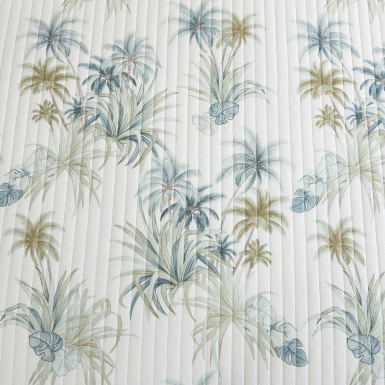 Standard Aqua Embroidered Cotton Sham Set with Tropical Design