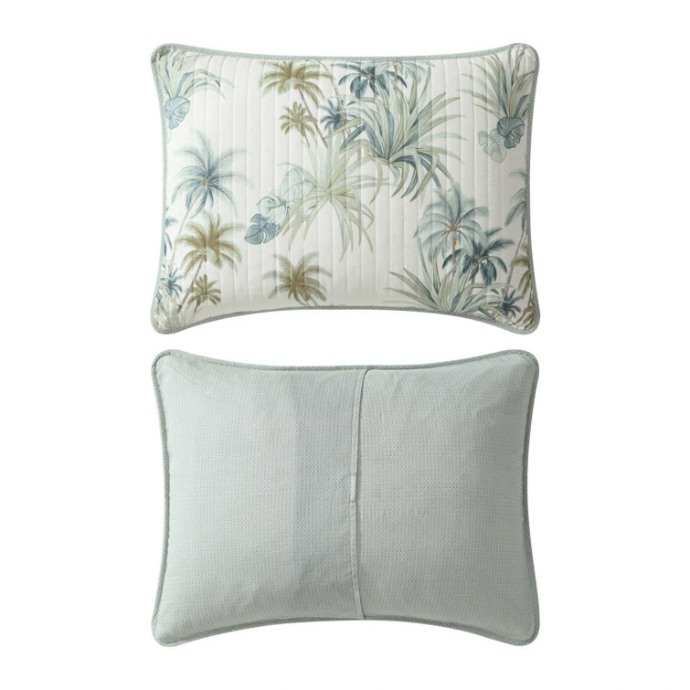 Standard Aqua Embroidered Cotton Sham Set with Tropical Design