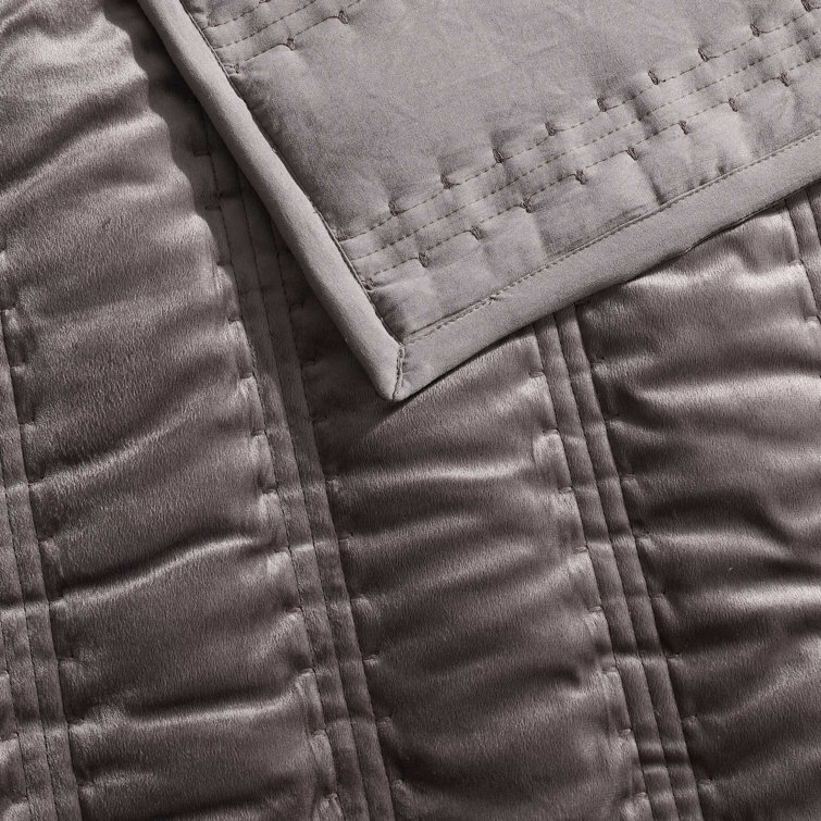 Plum Brown Velvet Queen Quilt Set with Shams