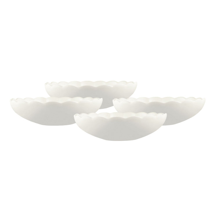 White Ceramic Scalloped Edge Microwave Safe Salad Bowls Set