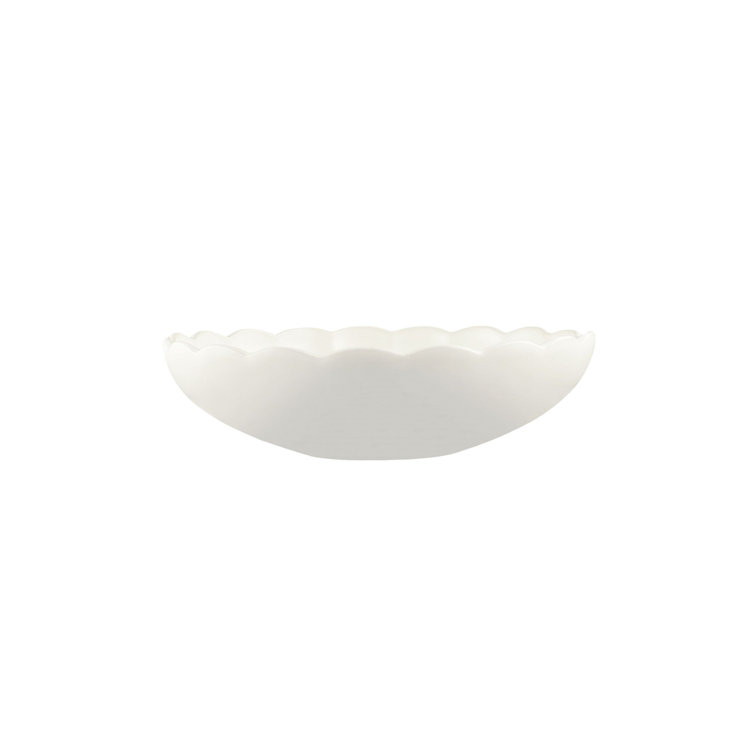 White Ceramic Scalloped Edge Microwave Safe Salad Bowls Set