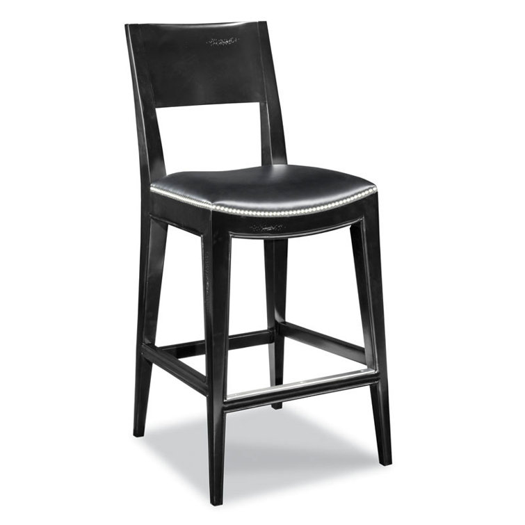 Black Leather Saddle Seat Counter Stool with Metal Frame