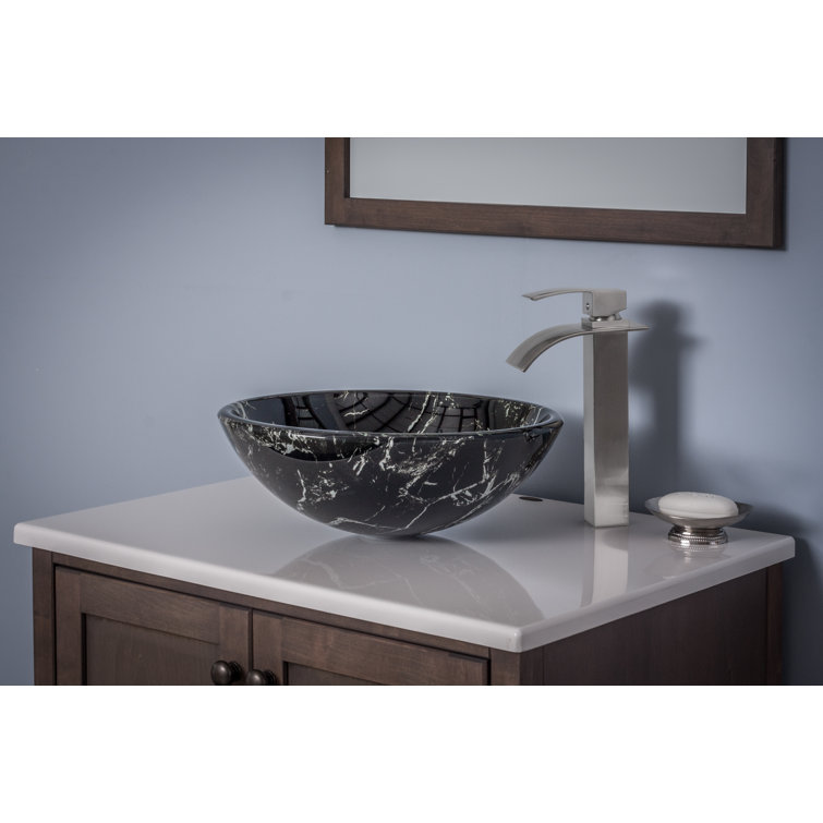 19'' Black and White Tempered Glass Round Vessel Sink