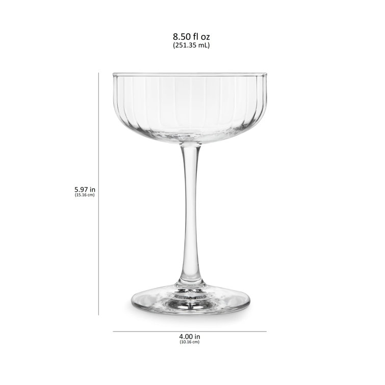 Libbey Paneled Clear Glass Coupe Cocktail Glasses, Set of 4