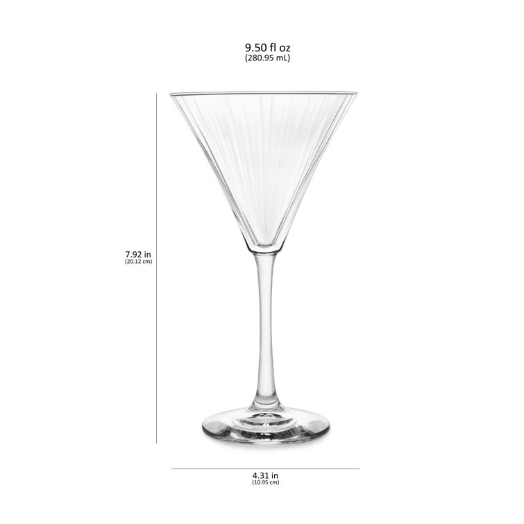 Libbey Paneled Clear Glass Martini Cocktail Set of 4