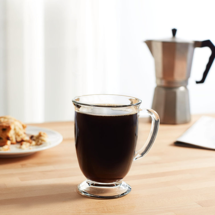 Libbey Kona Clear Glass Coffee Mugs, 16-ounce, Set of 6