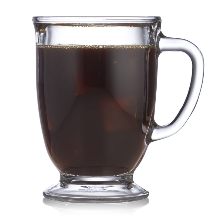 Libbey Kona Clear Glass Coffee Mugs, 16-ounce, Set of 6