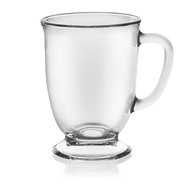 Libbey Kona Clear Glass Coffee Mugs, 16-ounce, Set of 6
