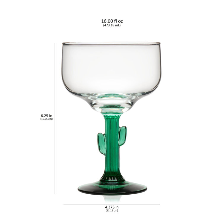 Libbey Green Stem Cactus Margarita Glasses, Set of 4