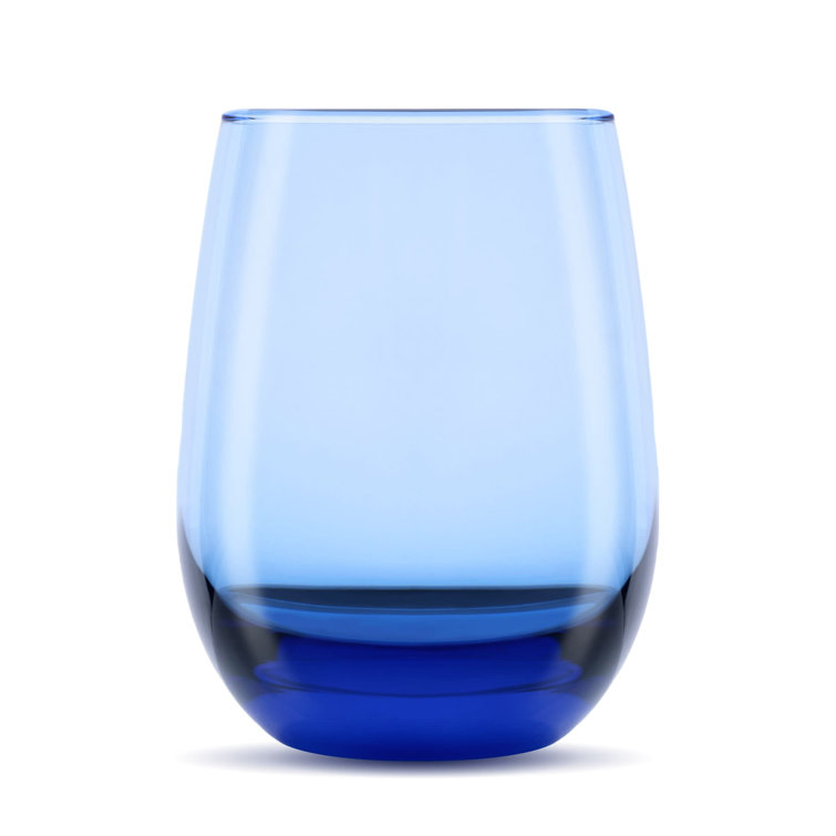 Classic Blue Stemless Wine Glass Set, Genuine Colored Glass, 6-Piece