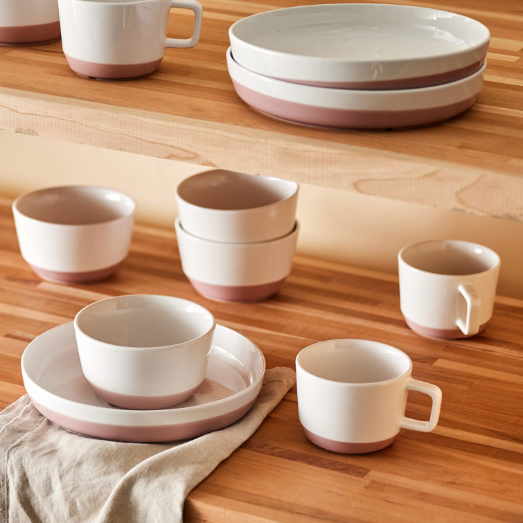 Austin Himalayan Salt Pink and White Ceramic Soup Salad Bowls, Set of 4