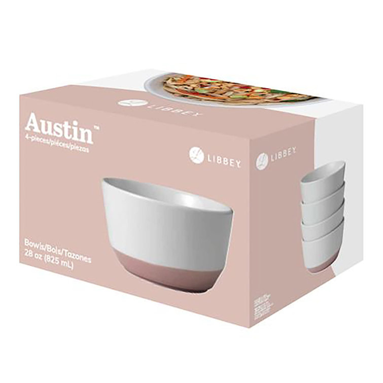 Austin Himalayan Salt Pink and White Ceramic Soup Salad Bowls, Set of 4