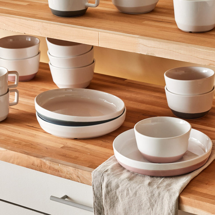 Austin Himalayan Salt Pink and White Ceramic Soup Salad Bowls, Set of 4