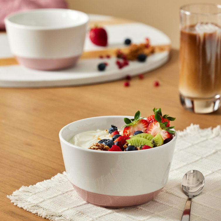 Austin Himalayan Salt Pink and White Ceramic Soup Salad Bowls, Set of 4