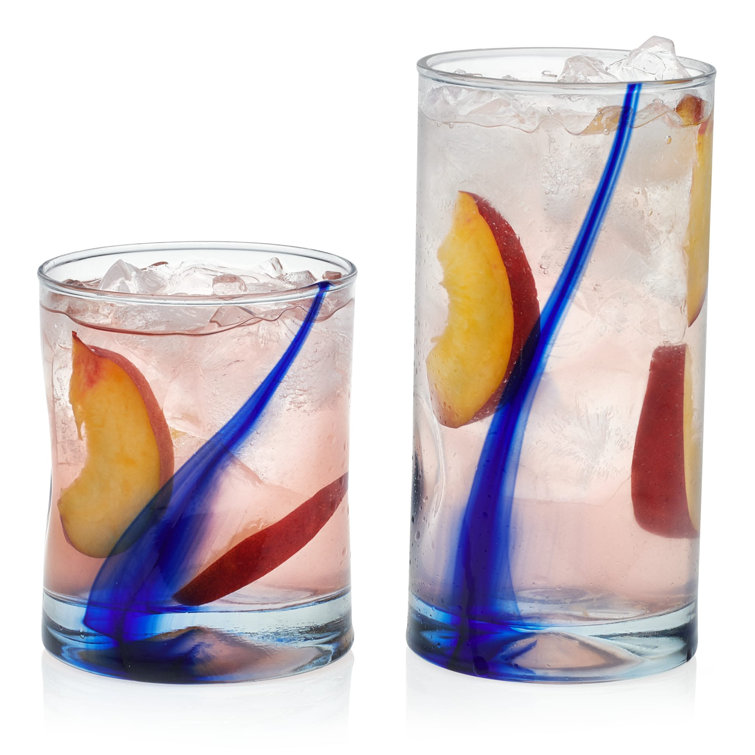 Libbey Blue Ribbon 8-Piece Clear and Blue Glass Tumbler Set