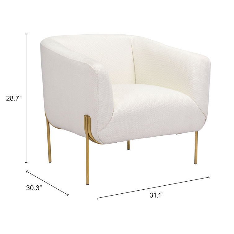 Ivory Elegance 31" Modern Metal Arm Chair with Gold Frame