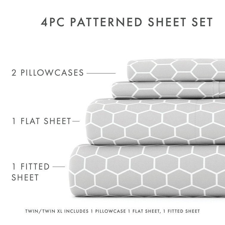 California King Gray Honeycomb Pattern Microfiber Sheet Set