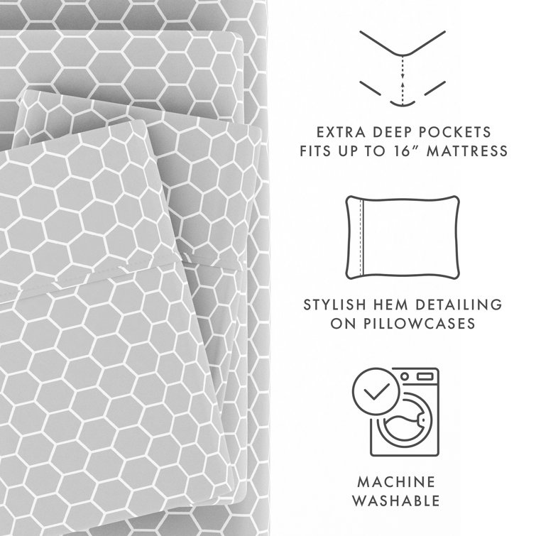California King Gray Honeycomb Pattern Microfiber Sheet Set