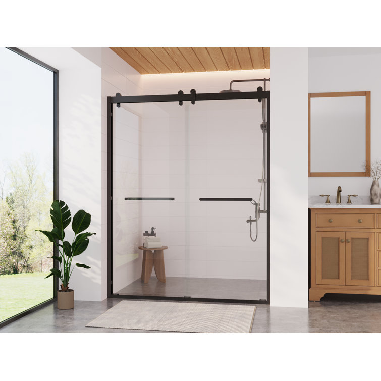 Matte Black Frameless Double Sliding Shower Door with Clear Glass
