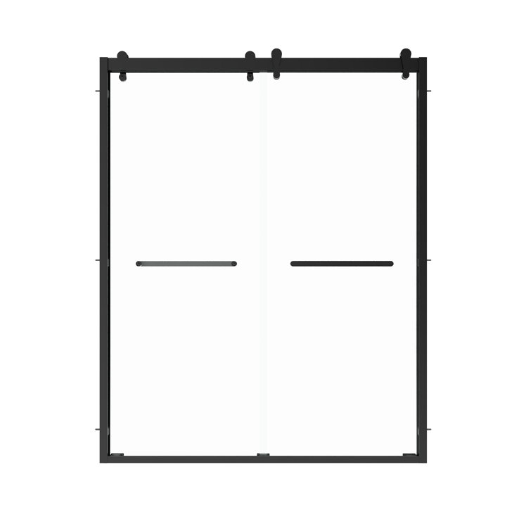 Matte Black Frameless Double Sliding Shower Door with Clear Glass