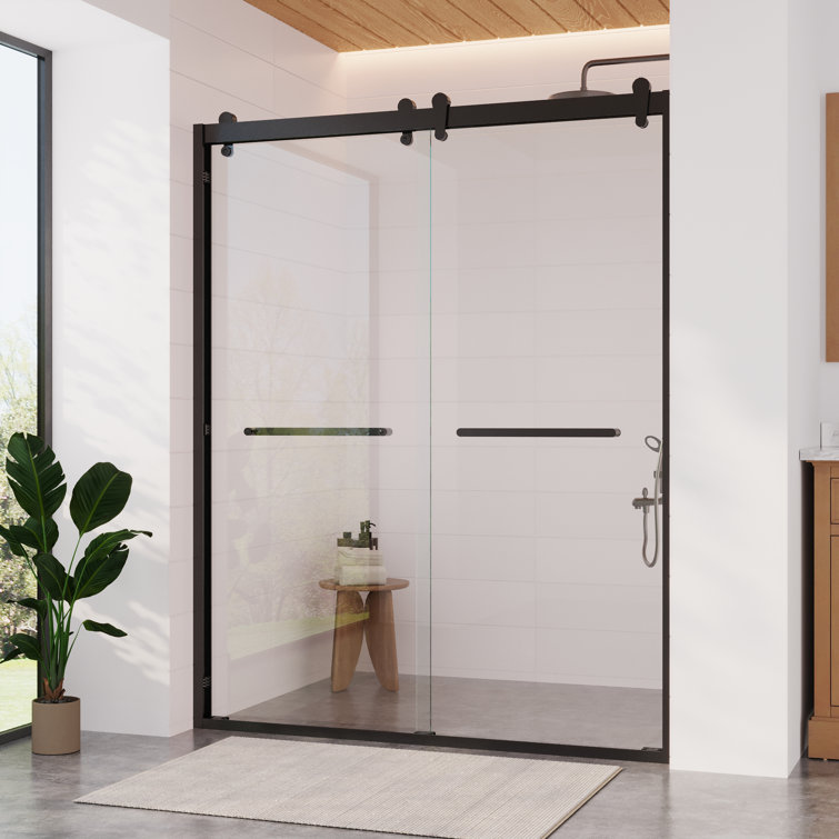Matte Black Frameless Double Sliding Shower Door with Clear Glass