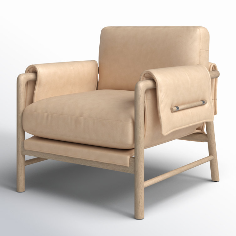Palermo Nude Leather & Wood Contemporary Stationary Chair
