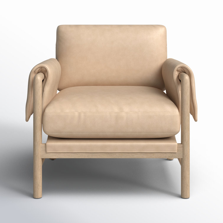 Palermo Nude Leather & Wood Contemporary Stationary Chair