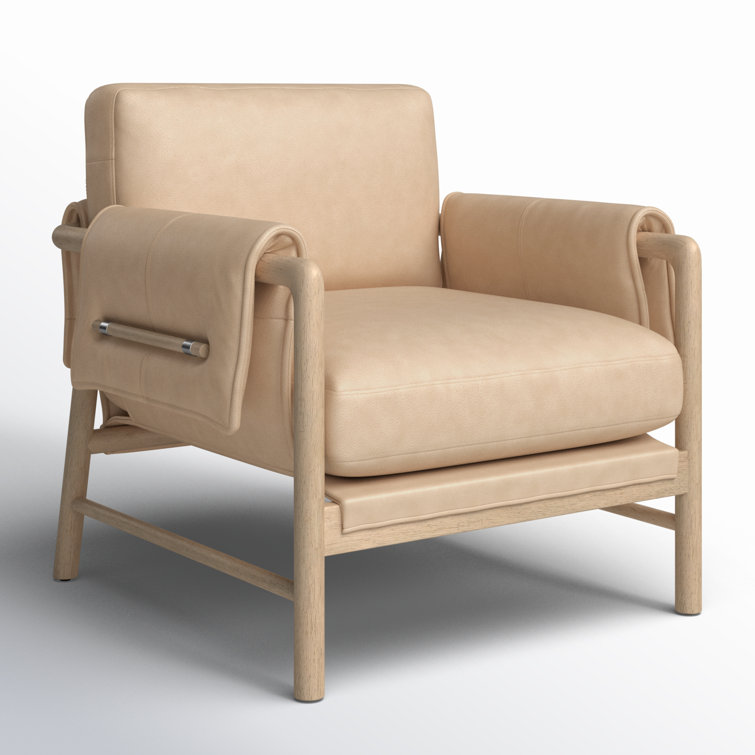 Palermo Nude Leather & Wood Contemporary Stationary Chair