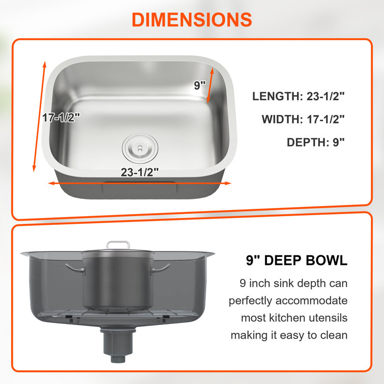Blenzia 23 Inch Stainless Steel Single Bowl Undermount Kitchen Sink