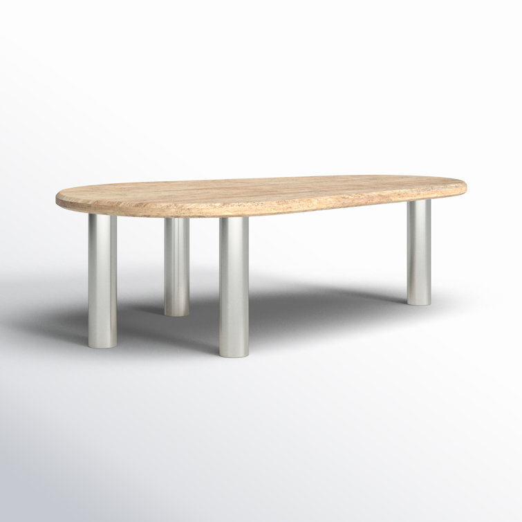 Beige Free Form Marble Top Coffee Table with Metal Legs