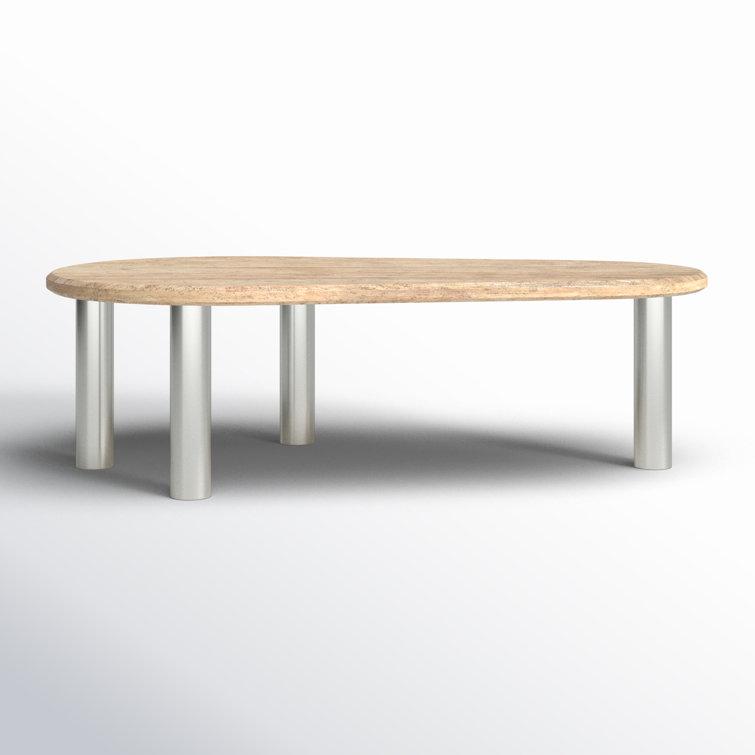 Beige Free Form Marble Top Coffee Table with Metal Legs