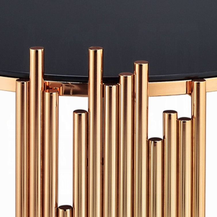 Tanquin 25" Round Black Glass & Gold Metal End Table