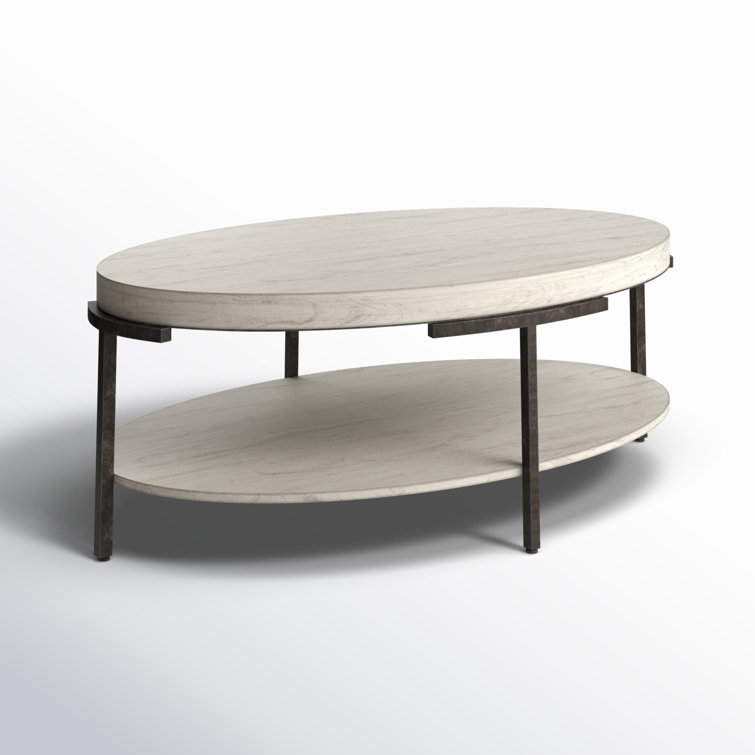 Beige and Black Oval Wood Metal Cocktail Table