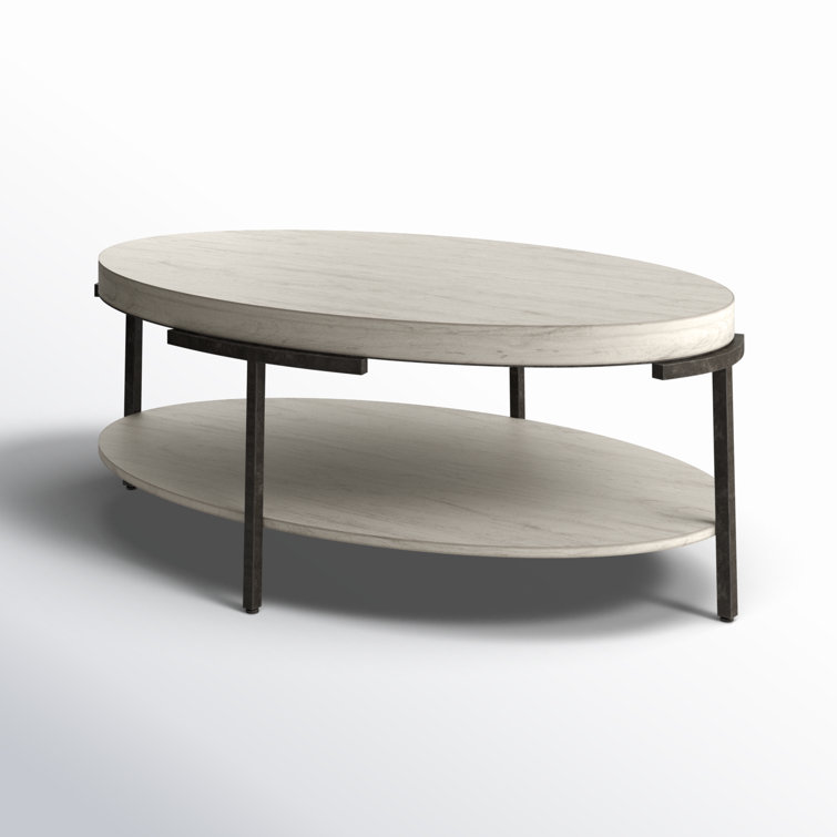 Beige and Black Oval Wood Metal Cocktail Table