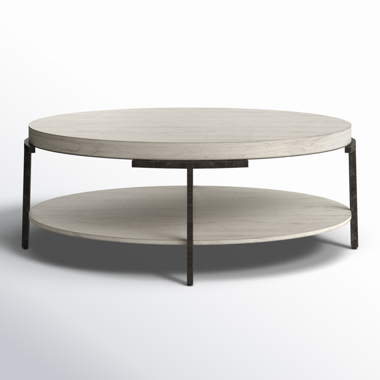Beige and Black Oval Wood Metal Cocktail Table
