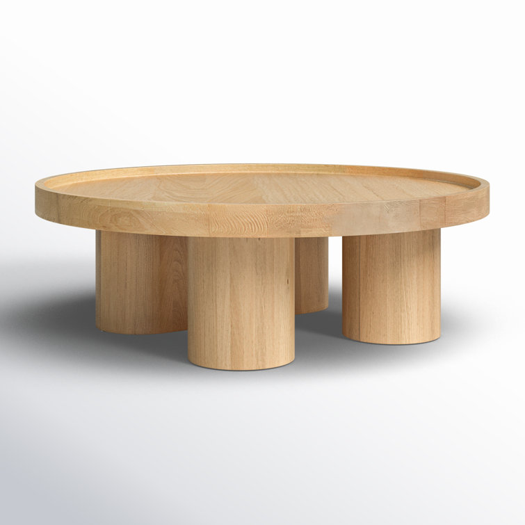 Modern Asymmetrical Round Beechwood Coffee Table with Storage