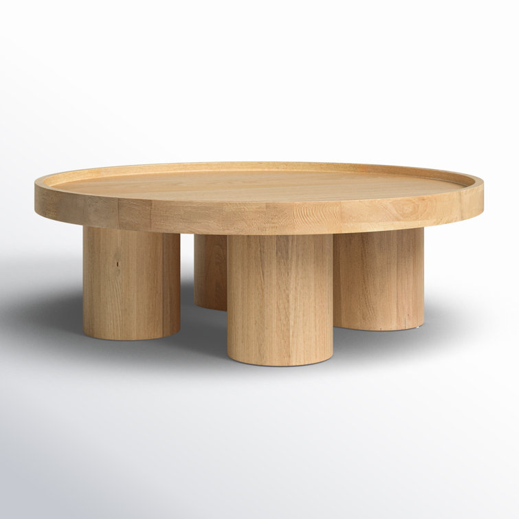 Modern Asymmetrical Round Beechwood Coffee Table with Storage