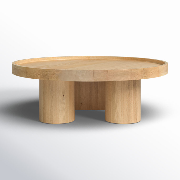 Modern Asymmetrical Round Beechwood Coffee Table with Storage