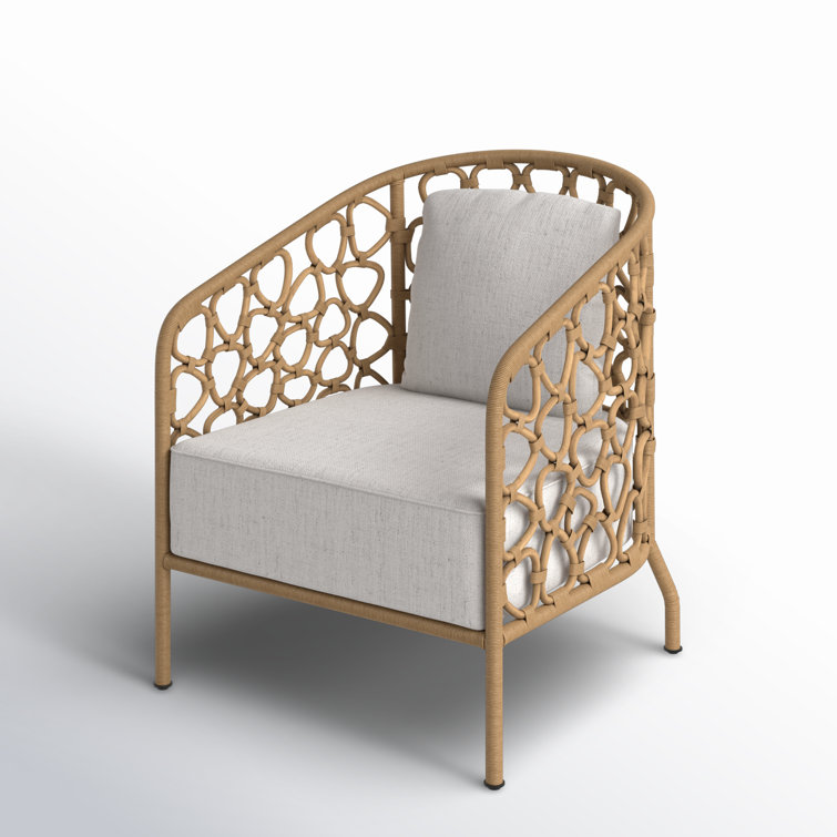 Cream and Brown Handcrafted Rattan Barrel Accent Chair